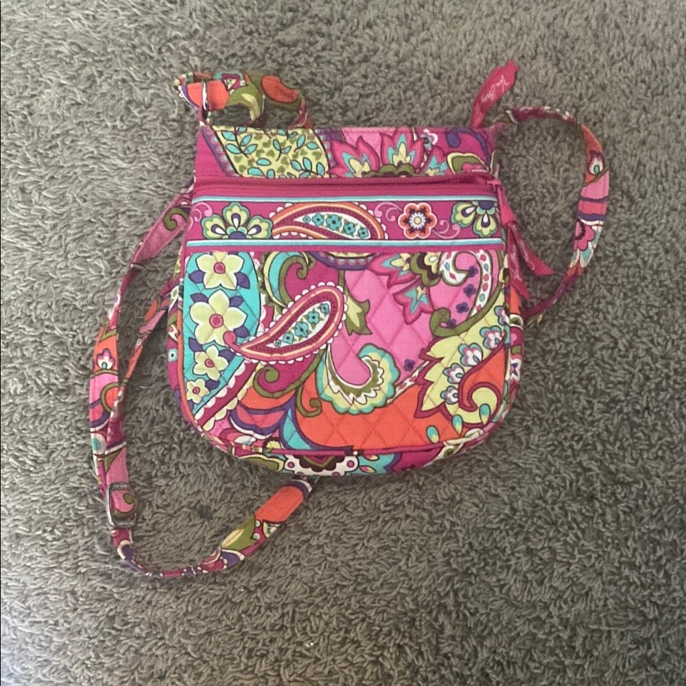 Vera Bradley Pink and Green Crossbody Bag with Paisley Pattern